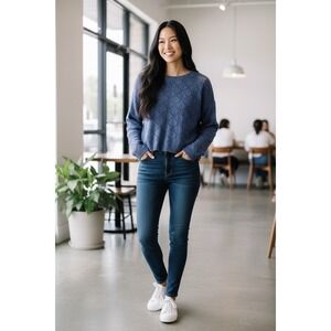 a.n.a Knit Sweater Blue Diamond Pattern Cotton Pullover Chic Layering‎ Medium